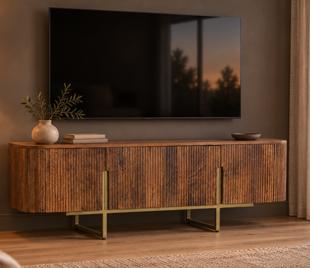 Szafka RTV Bizzotto VILAS 140 cm — 4 drzwi, drewno mango