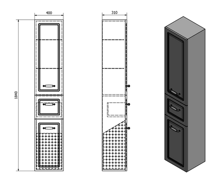 FAVOLO szafka wysoka z koszem na bieliznę 40x184x31cm, biały mat