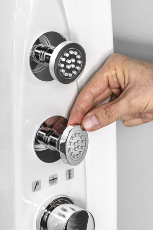 MOLA panel prysznicowy narożny z baterią termostatyczną 210x1300mm, biały