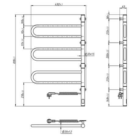 Elektryczny grzejnik łazienkowy NAVIN Fouette 480х800 Sensor, czarna mora, timer