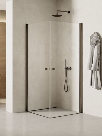 Kabina prysznicowa NEW SOLEO GUNMETAL BRUSHED 2D prostokątna U 100x100x195 szkło czyste 6mm Active Shield 2.0 - wahadłowe