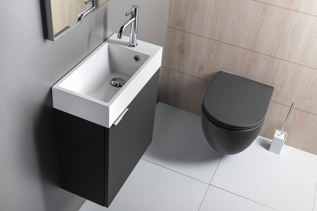 ARIANA umywalka kompozytowa 50x25cm, biała, bateria po prawej stronie