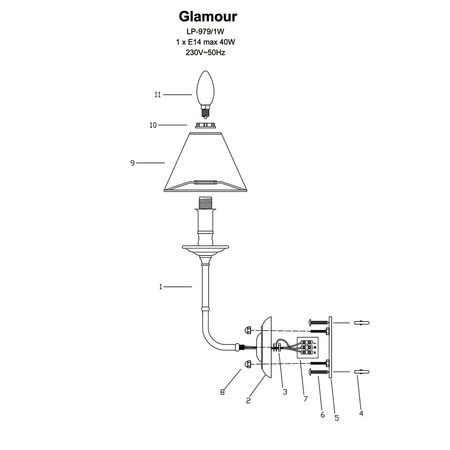 Czarny kinkiet dekoracyjny Glamour 6xE14 LP-979/1W