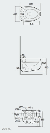 CLOUD Miska WC podwiesz. Rimless 56x40cm czarny mat