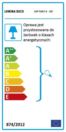 KLASYCZNY ŻYRANDOL KRYSZTAŁOWY ZŁOTY FINEZZIA W6