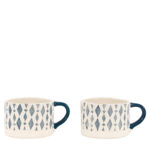 Ikat Diamond Print Mugs Blue (4pk)