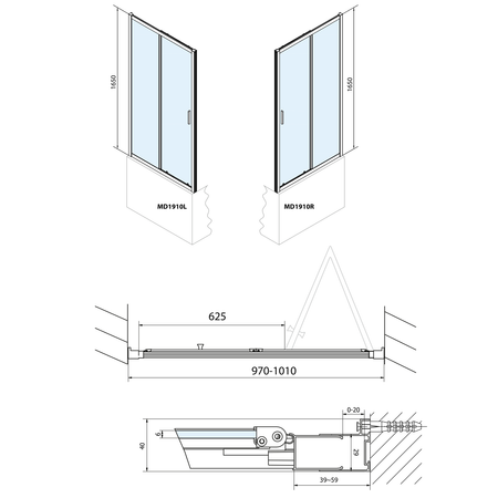 DEEP drzwi prysznicowe składane 1000x1650mm, szkło czyste