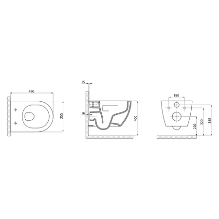 LUNA WC wiszące, Vortex Rimless, 35,5x49cm, biały