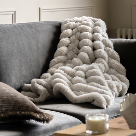 Ribbed Faux Fur Throw Natural 1300x1700mm