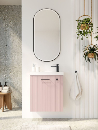 Szafka łazienkowa wisząca z umywalką 55 cm rose mat uchwyt gun metal NOOK 010-SU55-11+TR41366