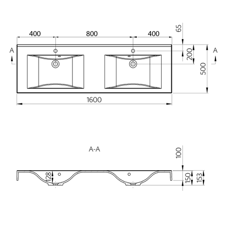 FLAVIA umywalka kompozytowa podwójna 160x50cm, biała
