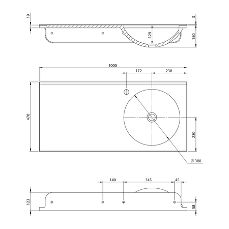 JUNO umywalka kompozytowa 100x47cm, biała, prawa