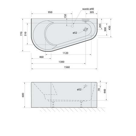 PROJEKTA DL MONOLITH wanna przyścienna 156x77x60cm, biały