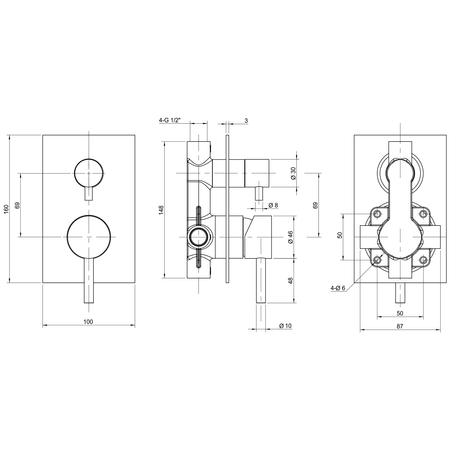 MINIMAL bateria prysznicowa podtynkowa, 2 wyjścia, stal nierdzewna mat