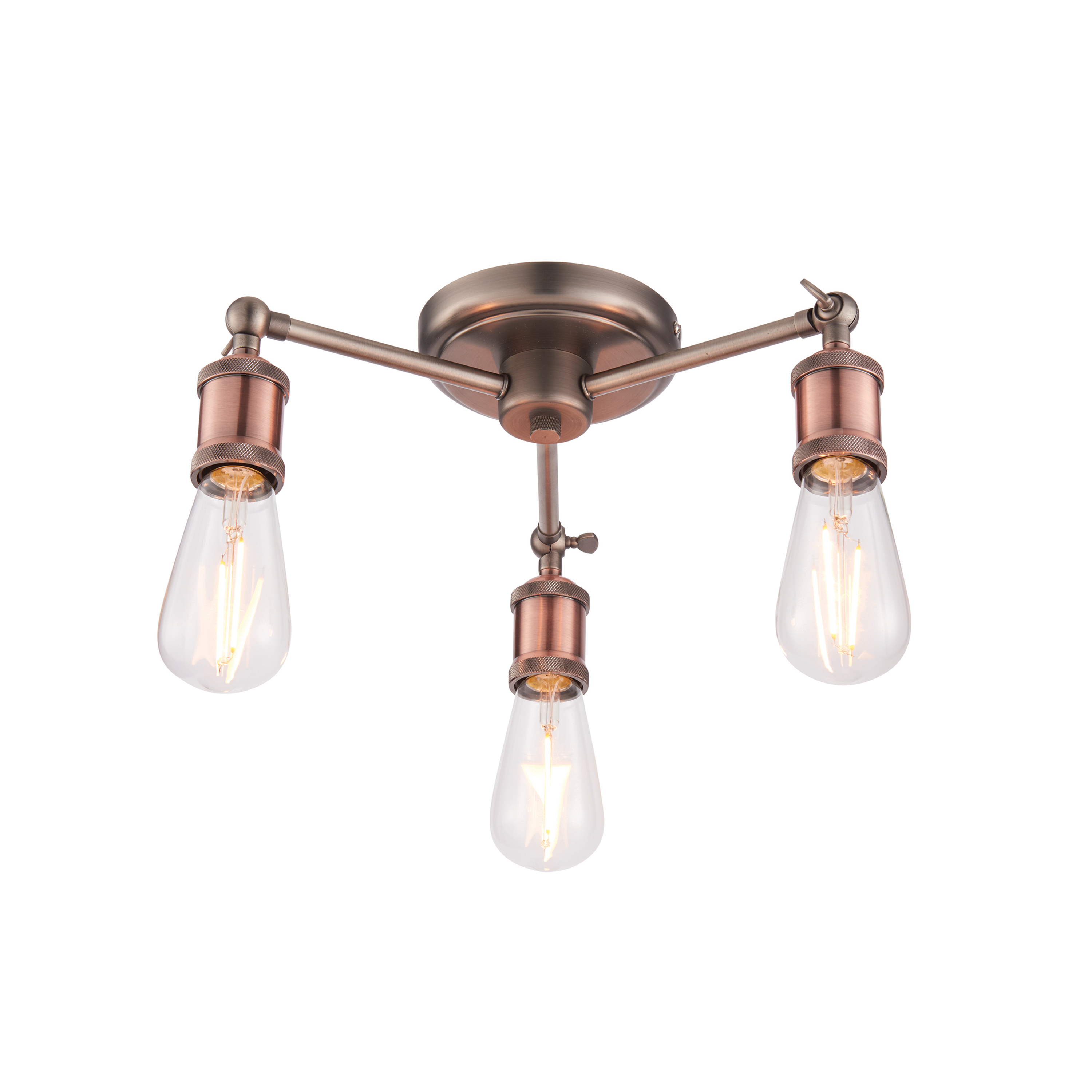 Lampa sufitowa Hal – 3-punktowa, postarzana miedź / postarzana cynowa, 35,5 × 50 × 13 cm