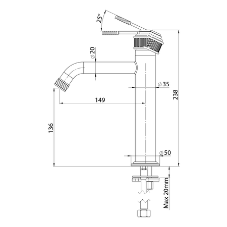 VERSI bateria umywalkowa, wysokość 240mm, chrom