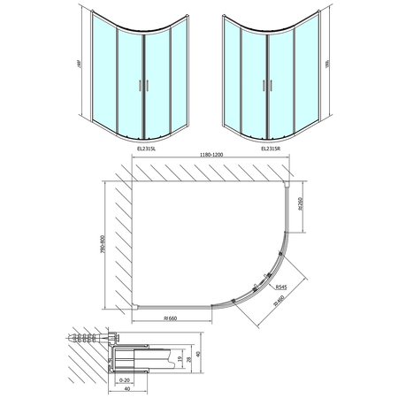 EASY kabina prysznicowa półokrągła 1200x800mm, L/R, szkło czyste