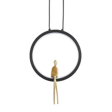 Lampa wisząca AMICI 27 cm - LED, mosiądz czarny ring z dekoracyjną złotą figurką