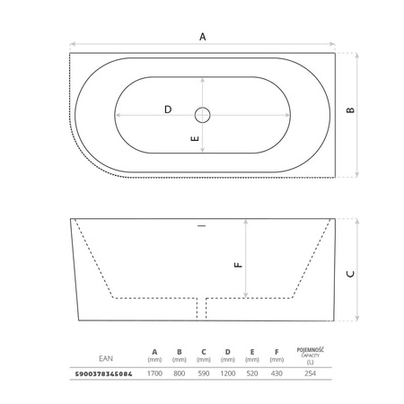 Wanna wolnostojąca przyścienna narożna Oklahoma 1700 Lewa