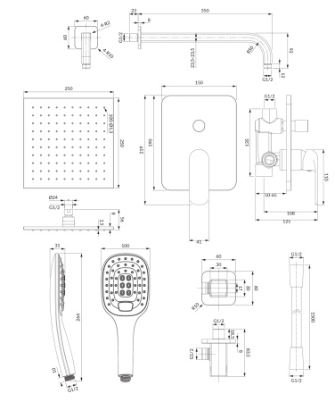 SACRAMENTO system prysznicowy podtynkowy, czarny mat