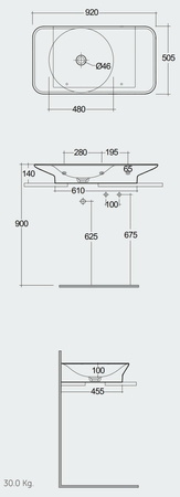 VALET Umywalka podwieszana & nablatowa 92x50,5 cm blat P biały mat