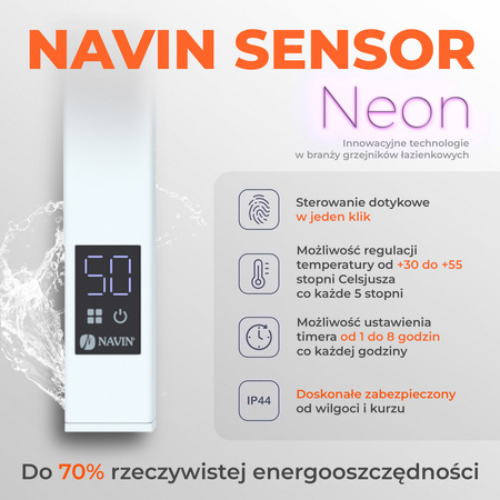 Grzejnik łazienkowy Navin Ellipse 500x1000 Sensor prawy, biały aksamit, timer