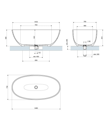 SHELL M+ wanna wolnostojąca, 148 x 75 cm, dune beige mat