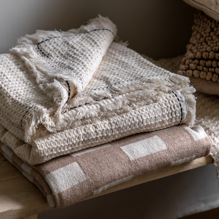 Stitched Border Waffle Throw Cream 1300x1700mm