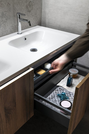 LOREA szafka z podwójną umywalką 181x46x51,5cm (80+20+80cm), dąb collingwood/czarny mat