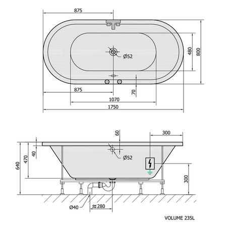 VIVA O wanna z hydromasażem, 175x80x47cm, Attraction Hydro-Air, chrom