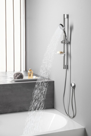 Zestaw prysznicowy z mydelniczką, uchwyt przesuwny 645mm, wąż 1500mm, chrom