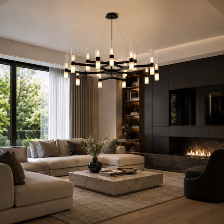 Lampa wisząca CANDELA-15, 120 cm - 15-ramienna oprawa sufitowa czarna