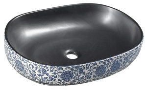 PRIORI umywalka ceramiczna nablatowa 60x40 cm, czarny z niebieskim wzorem