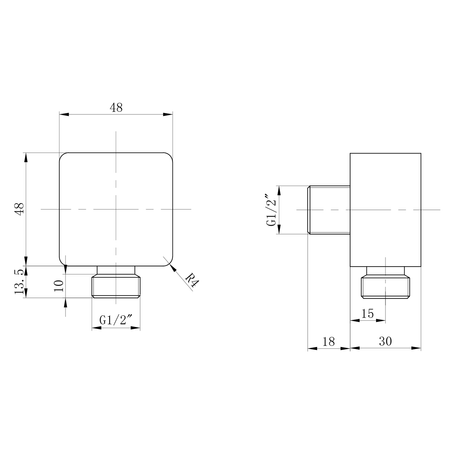 Przyłącze kątowe, 48x48mm, chrom