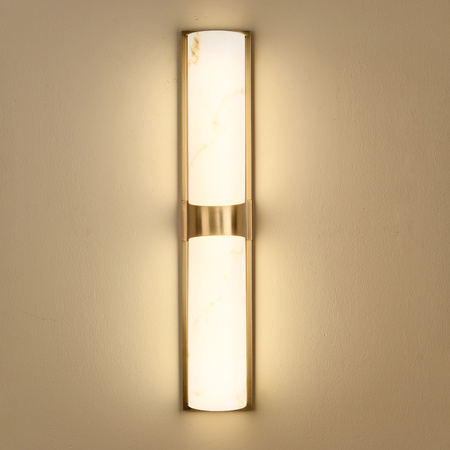 Lampa ścienna MURO LED 66 cm - biały alabaster, złote detale