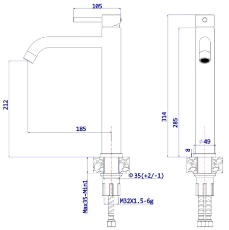 Bateria umywalkowa stojąca wysoka - nablatowa, chrom