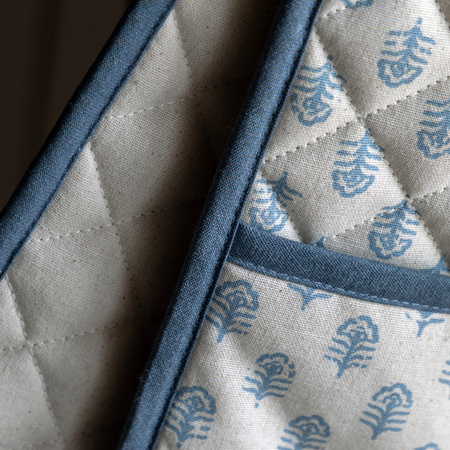 Fleur Floral Stamp Double Oven Glove Blue