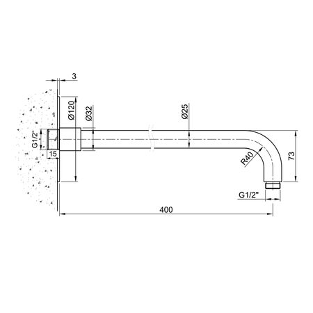 MINIMAL ramię prysznicowe okrągły, 400mm, stal nierdzewna mat