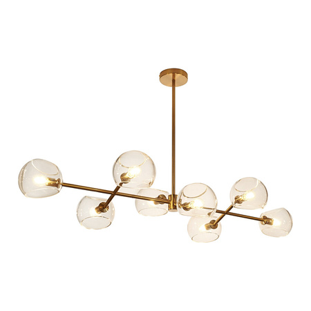 Lampa wisząca COSMIC-8, 85 cm - złoty stelaż, transparentne klosze