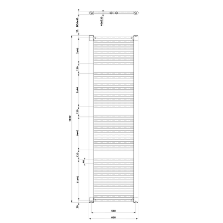 DIRECT grzejnik łazienkowy 600x1850 mm, biały