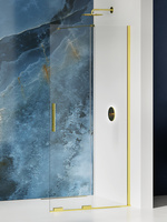 Kabina prysznicowa SMART LIGHT GOLD 1D walk-in U 90x200 szkło czyste 8mm Active Shield 2.0 - WSPORNIK SKOŚNY