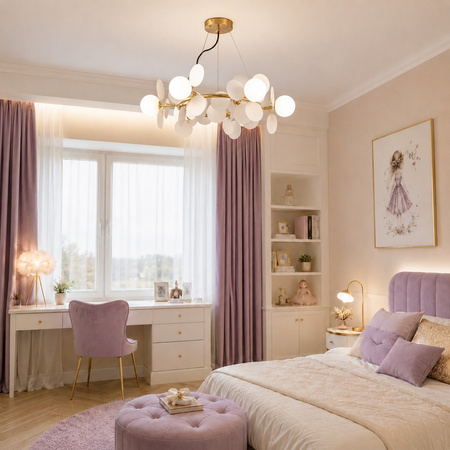 Lampa wisząca CHIC-9, 75 cm - złoty żyrandol z białymi kulami