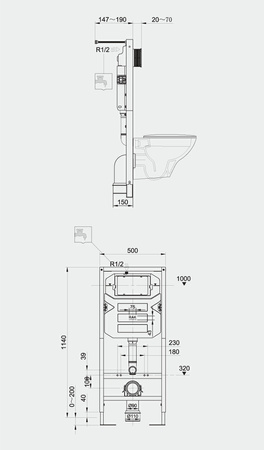 ECOFIX Stelaż podtynkowy 12cm do miski WC podwieszanej