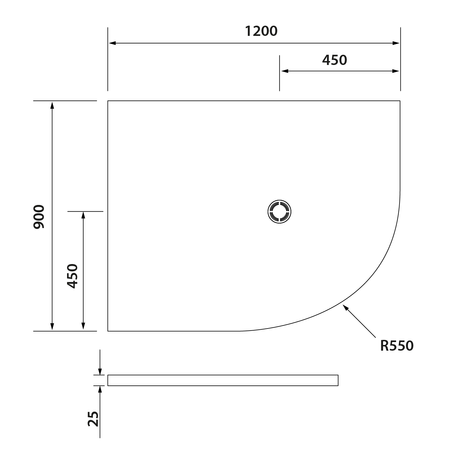 FLEXIA brodzik kompozytowy półokrągły, z możliwością docinania, 120x90cm, R550, lewa