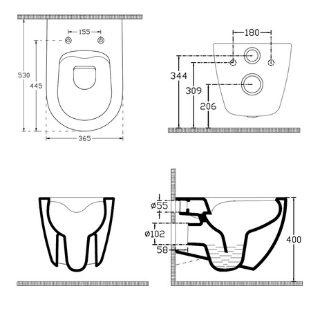 INFINITY miska WC wisząca, Rimless, 36,5x53cm, biały