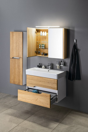 MEDIENA szafka umywalkowa 76x51x48,5cm, biały mat/dąb natural