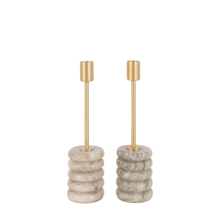 Novi Gold Candle Stick S/2 Beige Marble 66x66x255m
