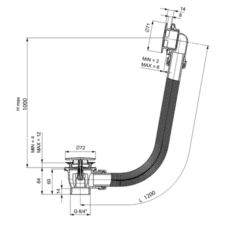 Zestaw odpływowy, klik-klak, długość 1200mm, korek 72mm, gun metal