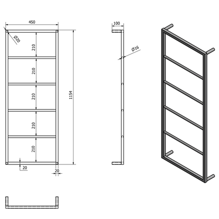 SKA Wieszak na ręcznik, 450x1150x100mm, czarny mat