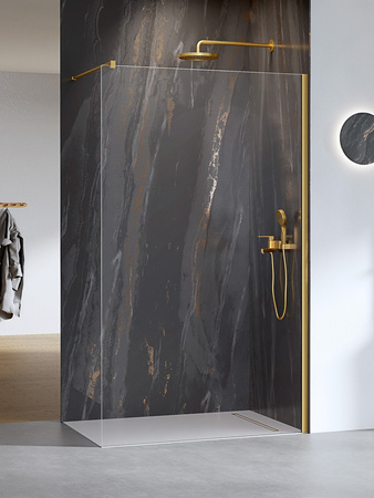Kabina prysznicowa NESTA GOLD BRUSHED WALK-IN U 90x200 szkło czyste 6mm Active Shield 2.0